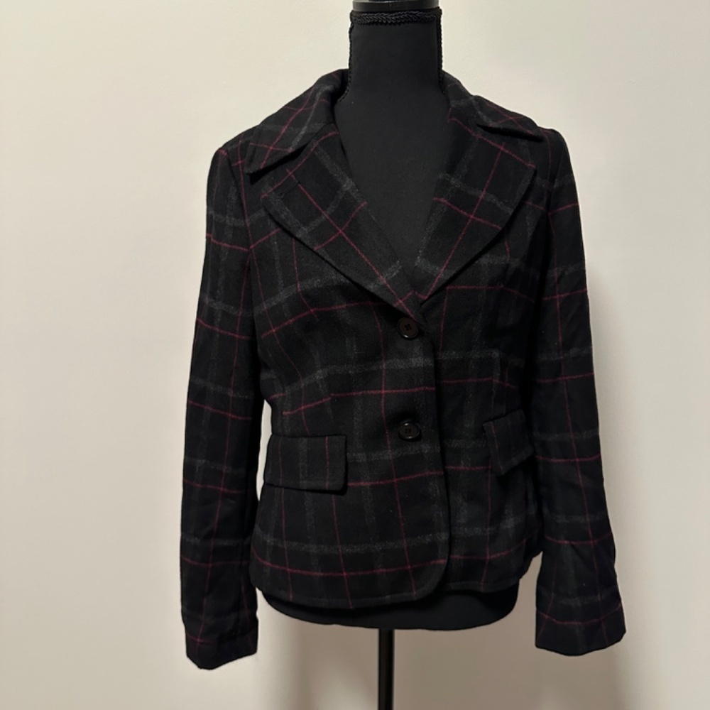 *TALBOTS* Black x Red Plaid Plaid Long Sleeve Blazer Suit Jacket Size 8